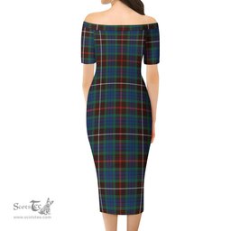 Fraser Hunting Ancient Tartan Off Shoulder Lady Dress Tartan Plaid Long Dress - ScotsTee Shop