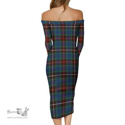 Fraser Hunting Ancient Tartan Off Shoulder Lady Dress Tartan Plaid Long Dress - ScotsTee Shop