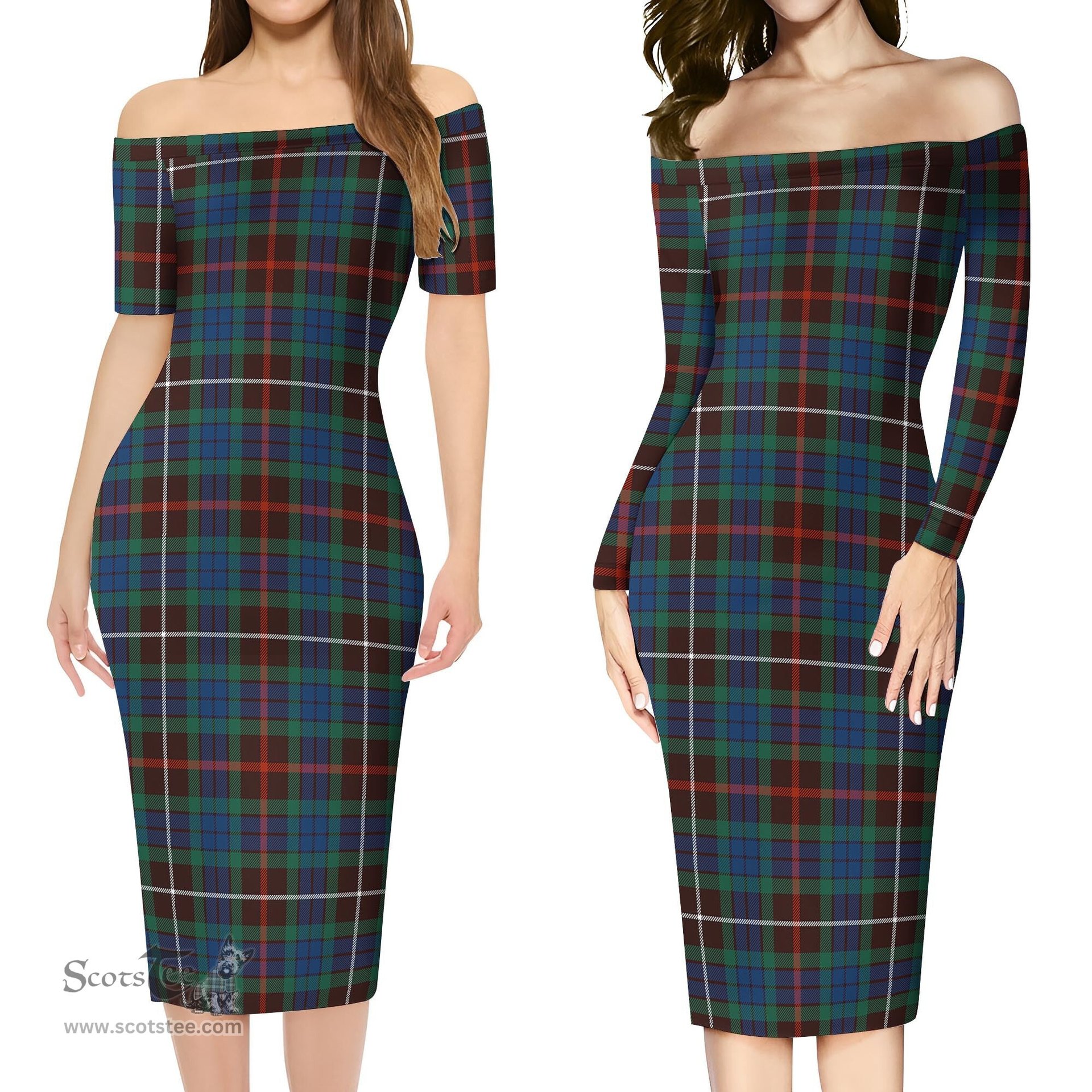 Fraser Hunting Ancient Tartan Off Shoulder Lady Dress Tartan Plaid Long Dress - ScotsTee Shop
