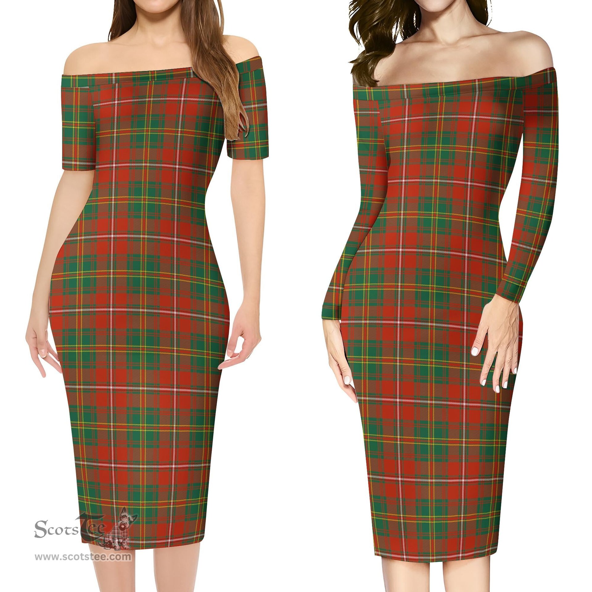 Hay Ancient Tartan Off Shoulder Lady Dress Tartan Plaid Long Dress - ScotsTee Shop