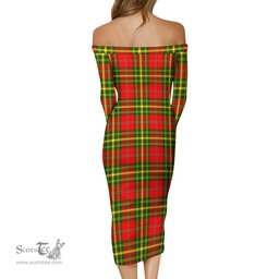 Leask Modern Tartan Off Shoulder Lady Dress Tartan Plaid Long Dress - ScotsTee Shop