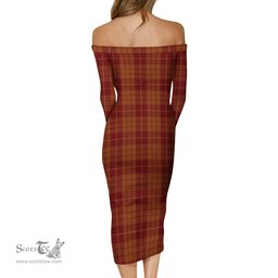Hamilton Red Tartan Off Shoulder Lady Dress Tartan Plaid Long Dress - ScotsTee Shop