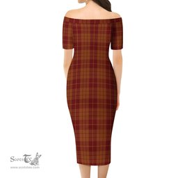 Hamilton Red Tartan Off Shoulder Lady Dress Tartan Plaid Long Dress - ScotsTee Shop
