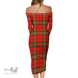 Langlands Tartan Off Shoulder Lady Dress Tartan Plaid Long Dress - ScotsTee Shop