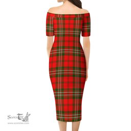 Langlands Tartan Off Shoulder Lady Dress Tartan Plaid Long Dress - ScotsTee Shop