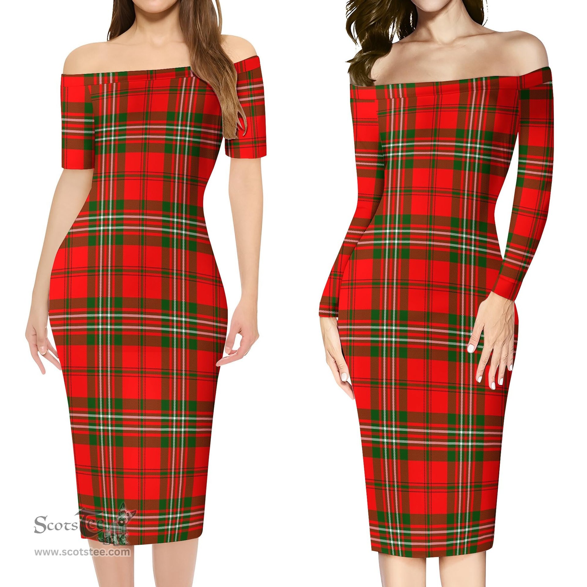 Langlands Tartan Off Shoulder Lady Dress Tartan Plaid Long Dress - ScotsTee Shop