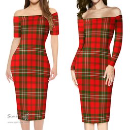 Langlands Tartan Off Shoulder Lady Dress Tartan Plaid Long Dress - ScotsTee Shop