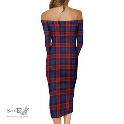Graham of Menteith Red Tartan Off Shoulder Lady Dress Tartan Plaid Long Dress - ScotsTee Shop