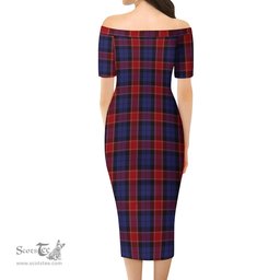 Graham of Menteith Red Tartan Off Shoulder Lady Dress Tartan Plaid Long Dress - ScotsTee Shop