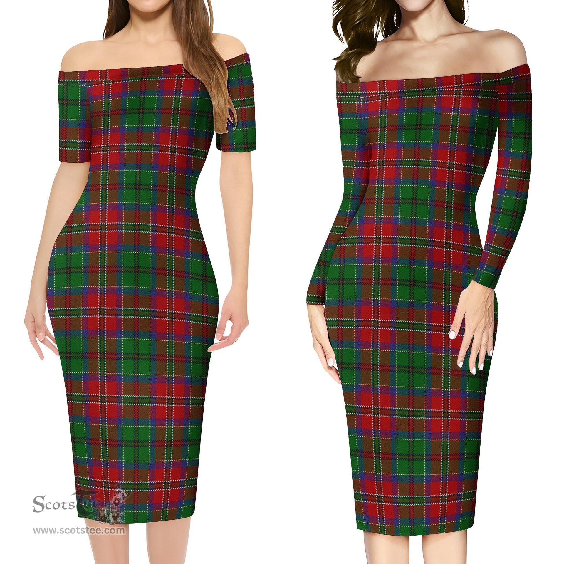 MacCulloch Tartan Off Shoulder Lady Dress Tartan Plaid Long Dress - ScotsTee Shop