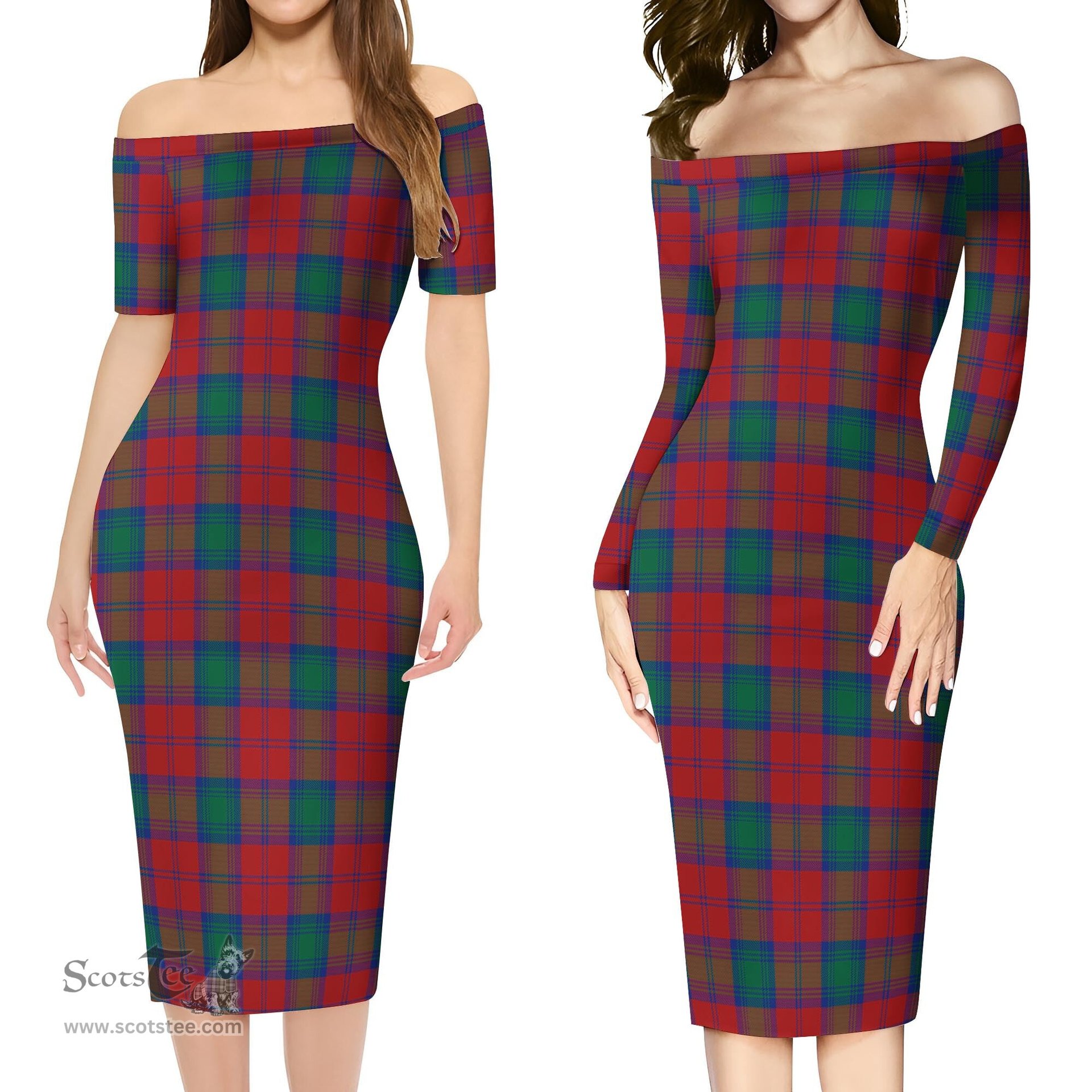 Fotheringham Modern Tartan Off Shoulder Lady Dress Tartan Plaid Long Dress - ScotsTee Shop