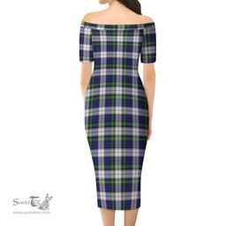 Gordon Dress Modern Tartan Off Shoulder Lady Dress Tartan Plaid Long Dress - ScotsTee Shop