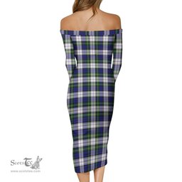 Gordon Dress Modern Tartan Off Shoulder Lady Dress Tartan Plaid Long Dress - ScotsTee Shop