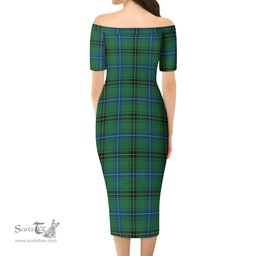 Henderson Ancient Tartan Off Shoulder Lady Dress Tartan Plaid Long Dress - ScotsTee Shop
