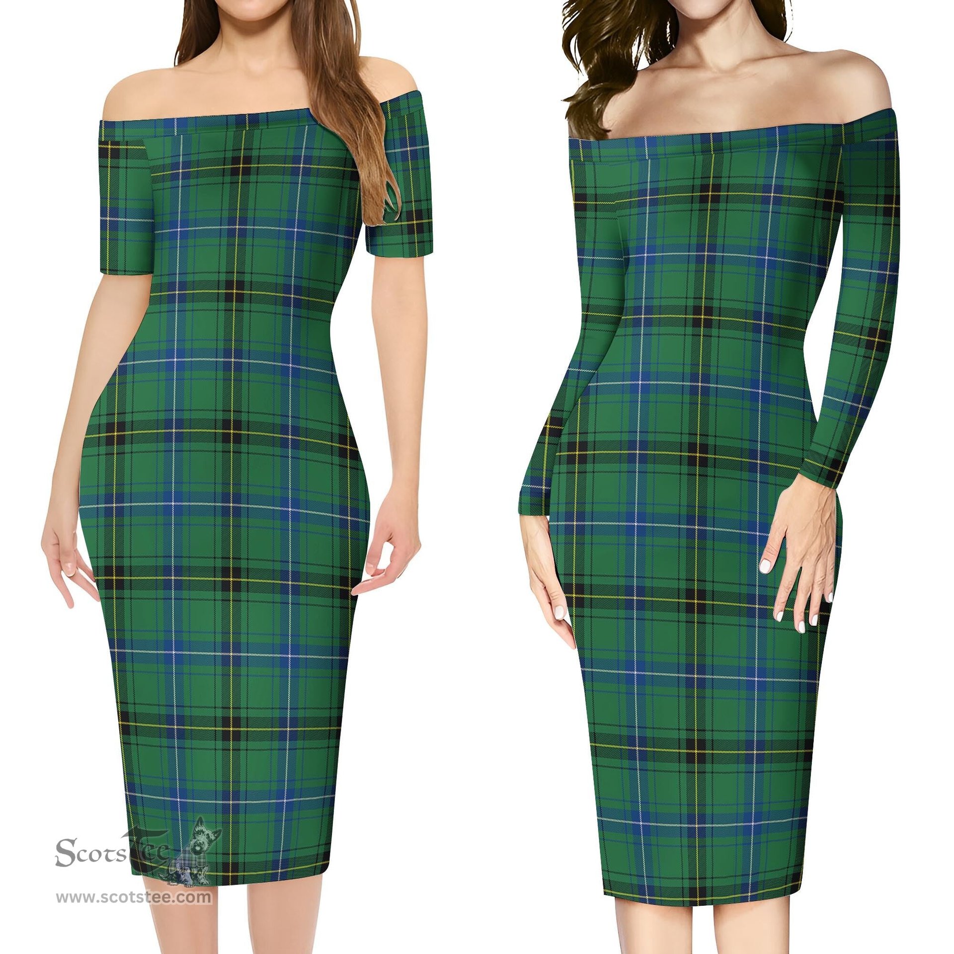 Henderson Ancient Tartan Off Shoulder Lady Dress Tartan Plaid Long Dress - ScotsTee Shop