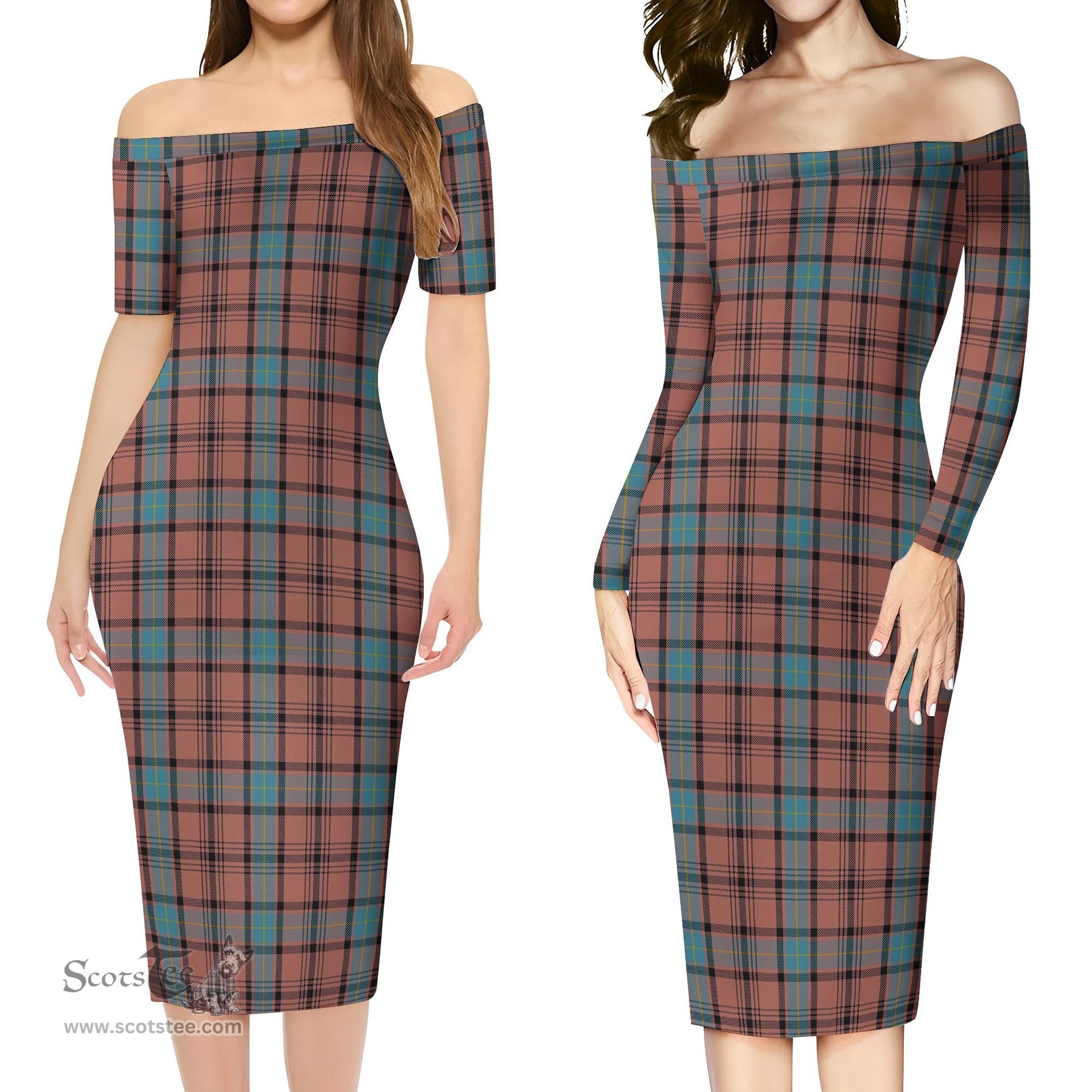 Hannay Dress Tartan Off Shoulder Lady Dress Tartan Plaid Long Dress - ScotsTee Shop