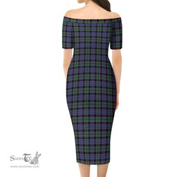 Fletcher Modern Tartan Off Shoulder Lady Dress Tartan Plaid Long Dress - ScotsTee Shop