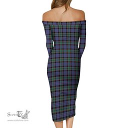 Fletcher Modern Tartan Off Shoulder Lady Dress Tartan Plaid Long Dress - ScotsTee Shop