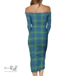 Hamilton Hunting Ancient Tartan Off Shoulder Lady Dress Tartan Plaid Long Dress - ScotsTee Shop
