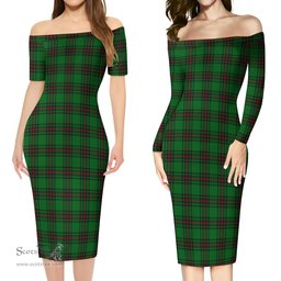 Halkerston Tartan Off Shoulder Lady Dress Tartan Plaid Long Dress - ScotsTee Shop