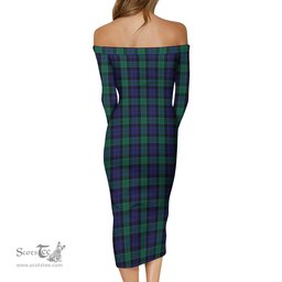 Graham of Menteith Tartan Off Shoulder Lady Dress Tartan Plaid Long Dress - ScotsTee Shop