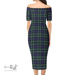 Graham of Montrose Modern Tartan Off Shoulder Lady Dress Tartan Plaid Long Dress - ScotsTee Shop