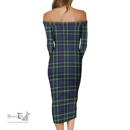 Graham of Montrose Modern Tartan Off Shoulder Lady Dress Tartan Plaid Long Dress - ScotsTee Shop