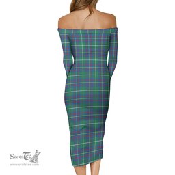 Inglis Ancient Tartan Off Shoulder Lady Dress Tartan Plaid Long Dress - ScotsTee Shop