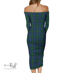 Hamilton Hunting Tartan Off Shoulder Lady Dress Tartan Plaid Long Dress - ScotsTee Shop