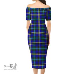 Hope Modern Tartan Off Shoulder Lady Dress Tartan Plaid Long Dress - ScotsTee Shop