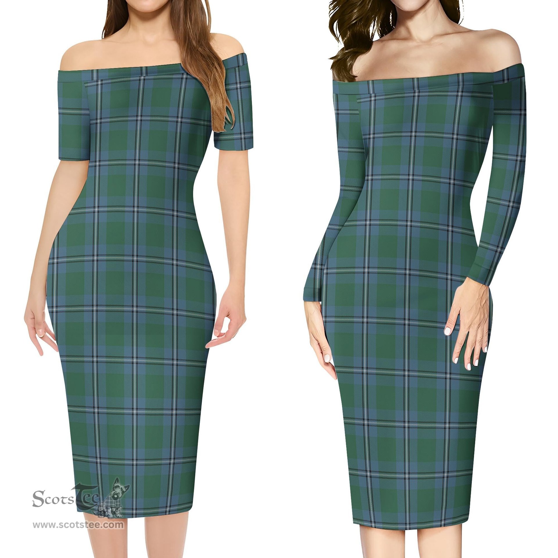 Irvine of Drum Tartan Off Shoulder Lady Dress Tartan Plaid Long Dress - ScotsTee Shop