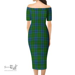 Johnstone-Johnston Tartan Off Shoulder Lady Dress Tartan Plaid Long Dress - ScotsTee Shop