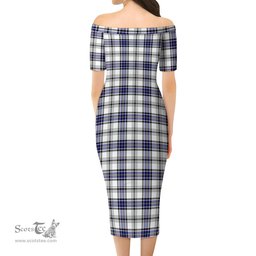 Hannay Modern Tartan Off Shoulder Lady Dress Tartan Plaid Long Dress - ScotsTee Shop