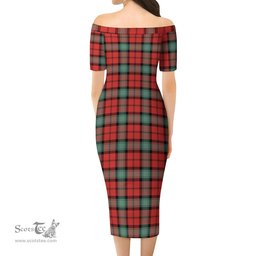 Kerr Ancient Tartan Off Shoulder Lady Dress Tartan Plaid Long Dress - ScotsTee Shop
