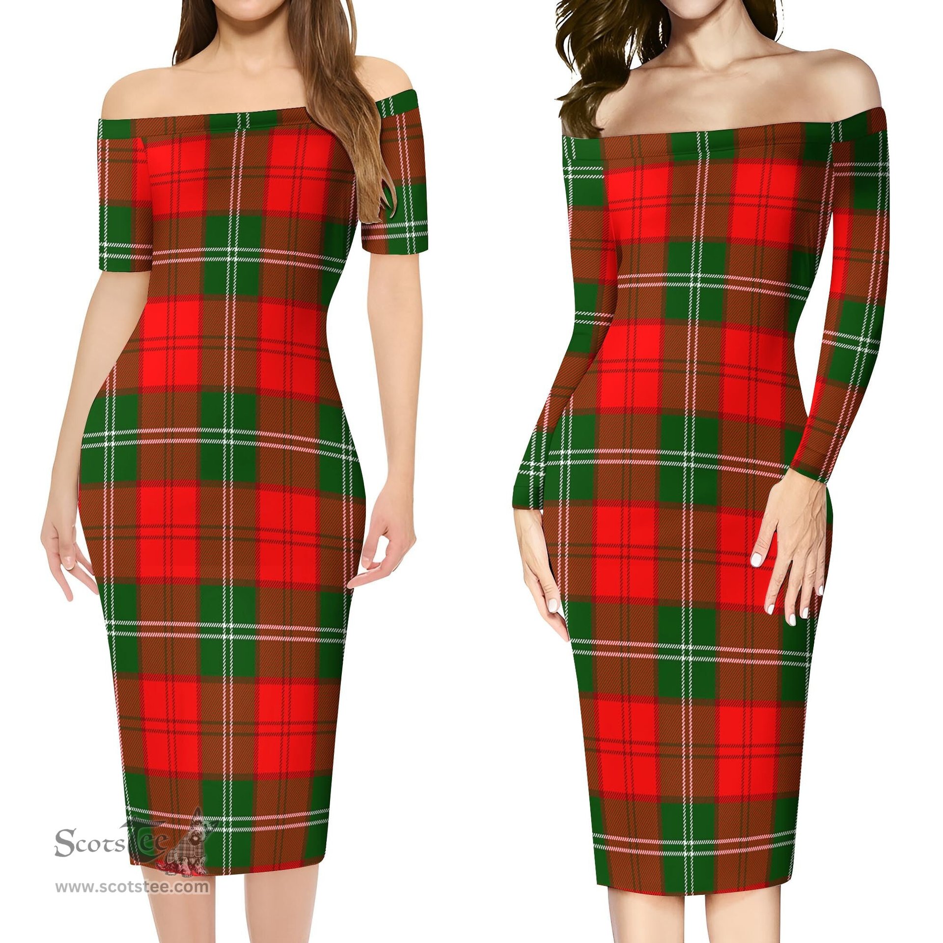 Gartshore Tartan Off Shoulder Lady Dress Tartan Plaid Long Dress - ScotsTee Shop