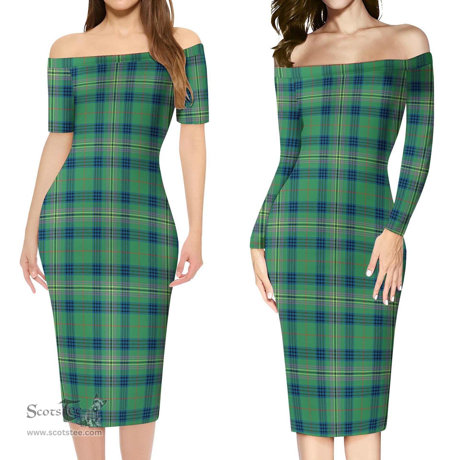 Kennedy Ancient Tartan Off Shoulder Lady Dress Tartan Plaid Long Dress - ScotsTee Shop