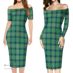 Kennedy Ancient Tartan Off Shoulder Lady Dress Tartan Plaid Long Dress - ScotsTee Shop