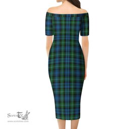 Lyon Tartan Off Shoulder Lady Dress Tartan Plaid Long Dress - ScotsTee Shop