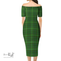 Forrester or Foster Hunting Tartan Off Shoulder Lady Dress Tartan Plaid Long Dress - ScotsTee Shop