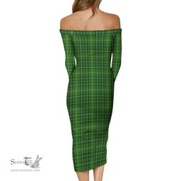 Forrester or Foster Hunting Tartan Off Shoulder Lady Dress Tartan Plaid Long Dress - ScotsTee Shop