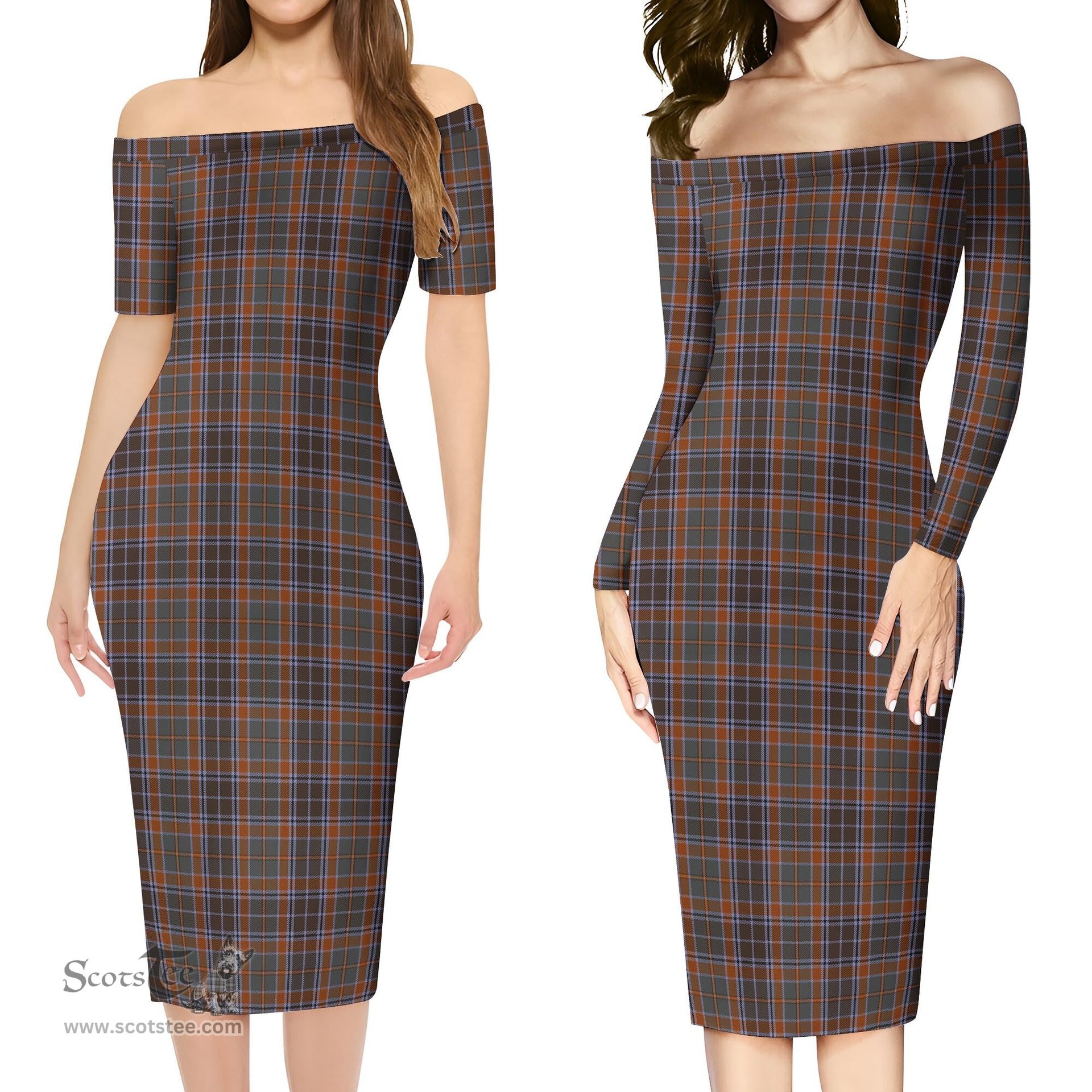 Leitrim County Ireland Tartan Off Shoulder Lady Dress Tartan Plaid Long Dress - ScotsTee Shop