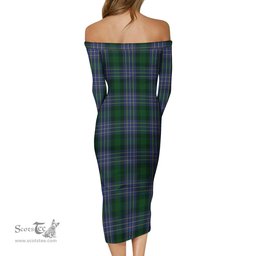 Hughes Tartan Off Shoulder Lady Dress Tartan Plaid Long Dress - ScotsTee Shop
