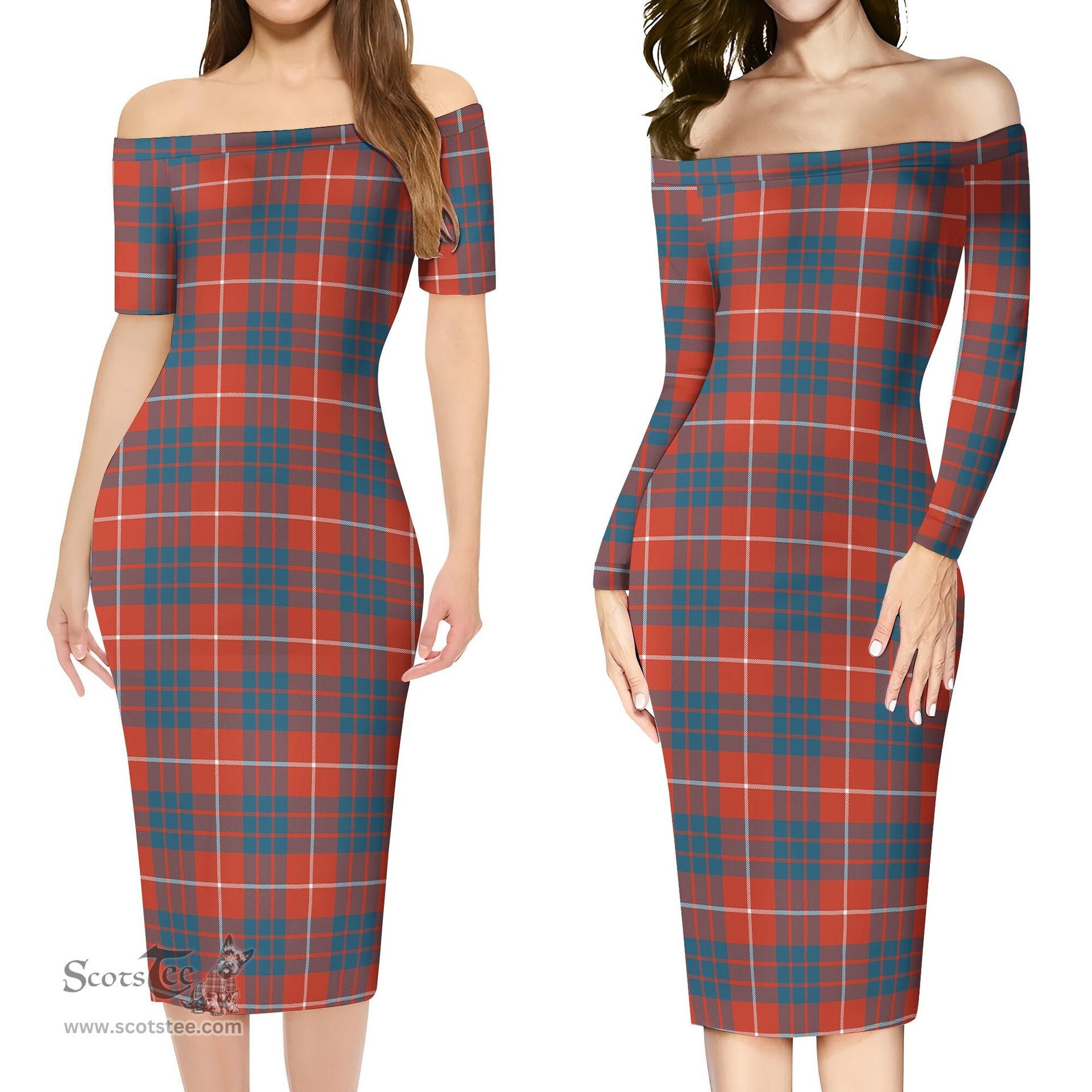 Hamilton Ancient Tartan Off Shoulder Lady Dress Tartan Plaid Long Dress - ScotsTee Shop