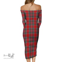 MacBean Tartan Off Shoulder Lady Dress Tartan Plaid Long Dress - ScotsTee Shop