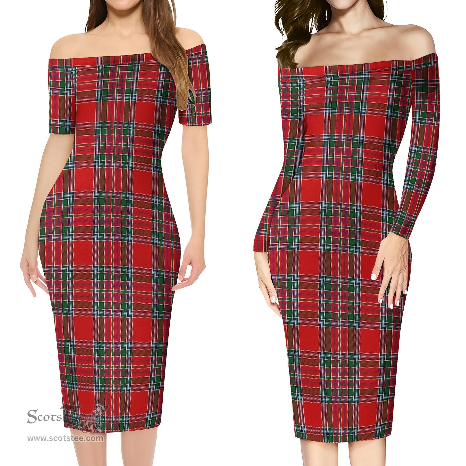 MacBean Tartan Off Shoulder Lady Dress Tartan Plaid Long Dress - ScotsTee Shop