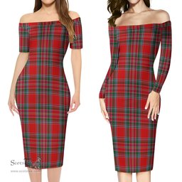 MacBean Tartan Off Shoulder Lady Dress Tartan Plaid Long Dress - ScotsTee Shop