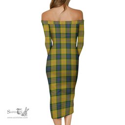Fraser Yellow Tartan Off Shoulder Lady Dress Tartan Plaid Long Dress - ScotsTee Shop