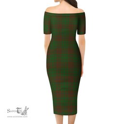 MacAlister of Glenbarr Hunting Tartan Off Shoulder Lady Dress Tartan Plaid Long Dress - ScotsTee Shop