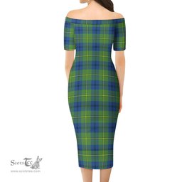 Johnstone-Johnston Ancient Tartan Off Shoulder Lady Dress Tartan Plaid Long Dress - ScotsTee Shop