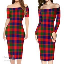 Gow of Skeoch Tartan Off Shoulder Lady Dress Tartan Plaid Long Dress - ScotsTee Shop